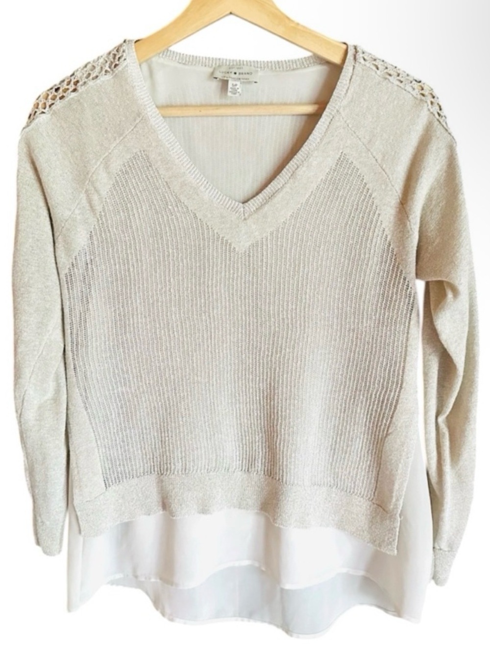 Lucky Brand Champagne V-Neck Top S